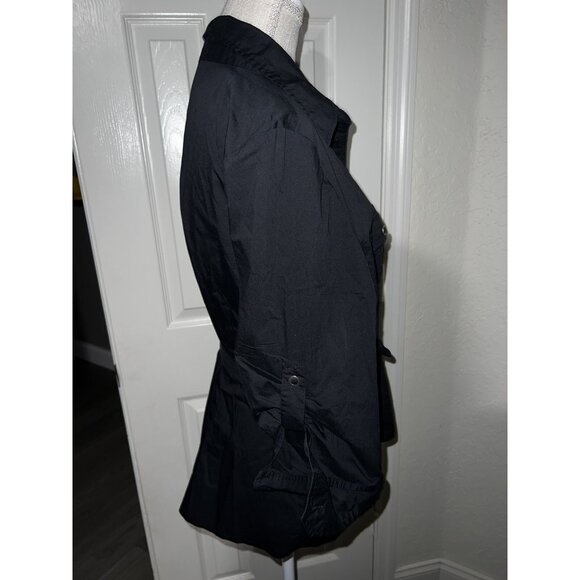 Chaus Womens Black Button-Up Shirt Jacket/Belted Waist & Roll-Up Sleeves size M - Picture 5 of 12